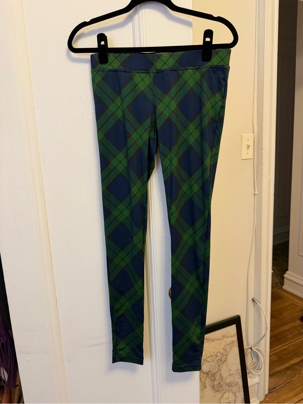 Green and Navy Plaid tispsy elves Leggings Size M